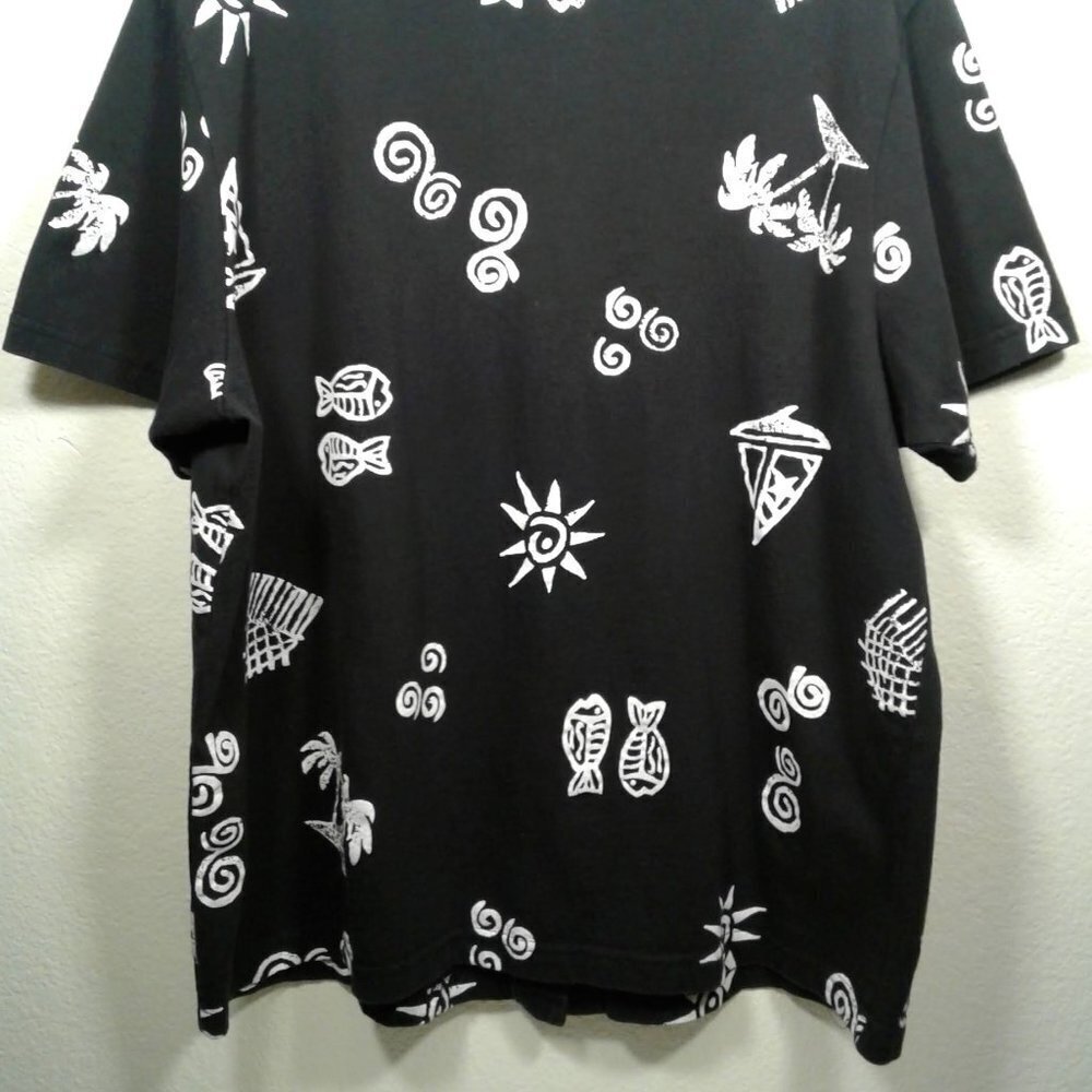 Sarah Bentley Pisces Black & White Short Sleeve Button Up Shirt SZ 1X - Picture 7 of 13